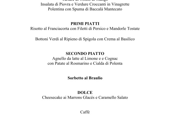 Hotel Miralago Bossico - Menù Pasqua 2026